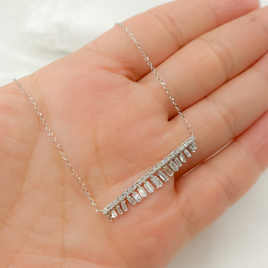 14k Solid Gold Diamond Baguette Necklace. NT403318