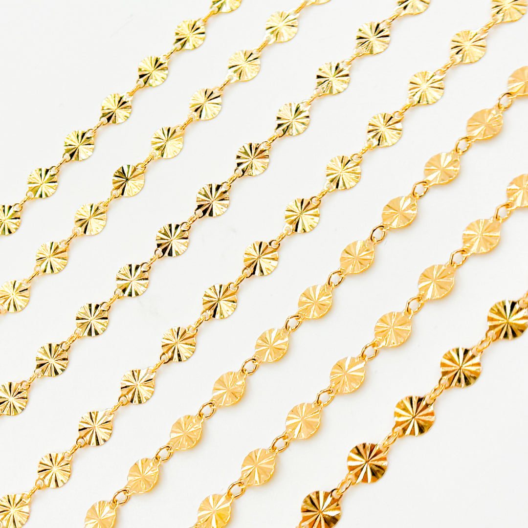 V65DCGF. 14K Gold Filled Diamond Cut Disc Chain