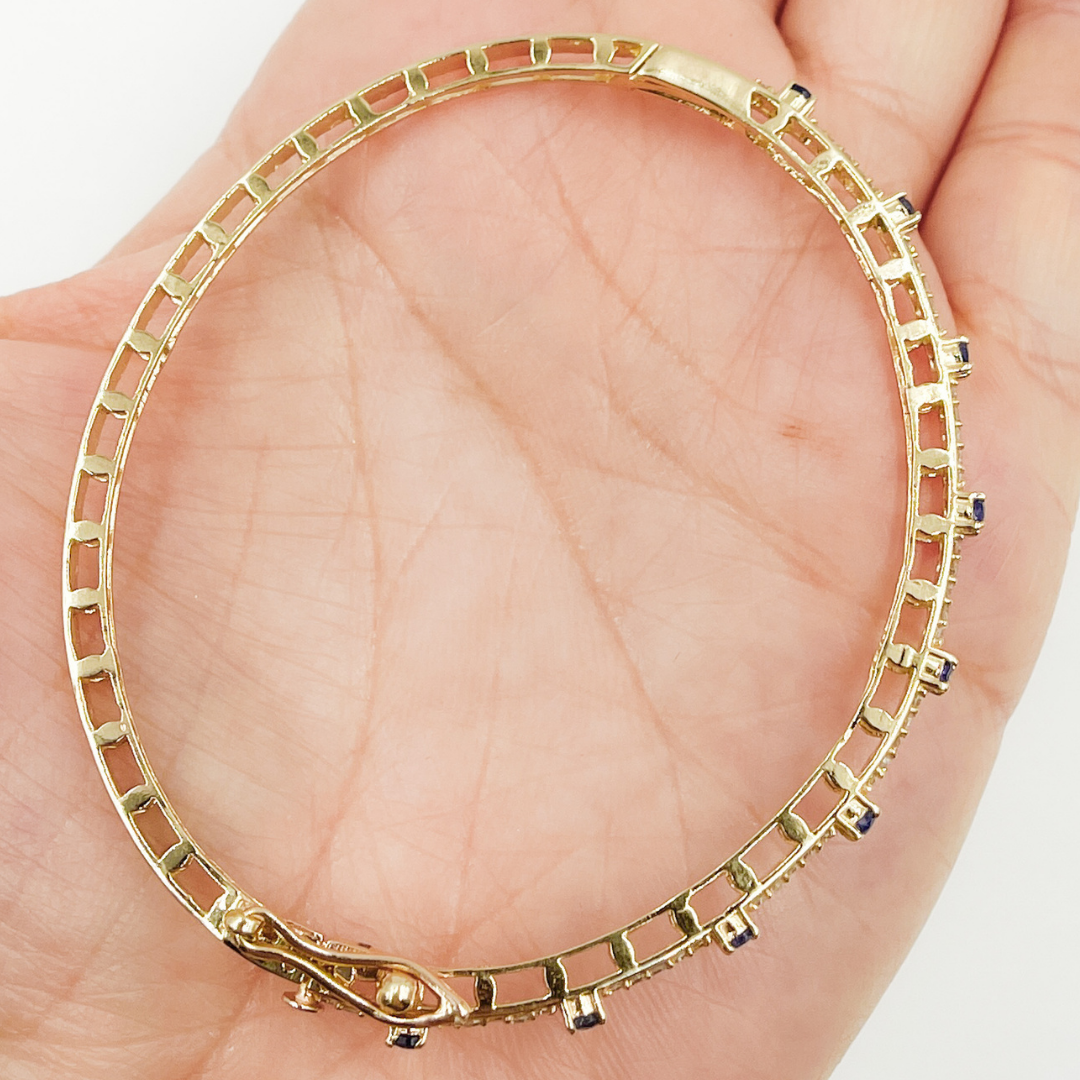 KG98. 14K Solid Gold Bangle with Diamonds and Stones