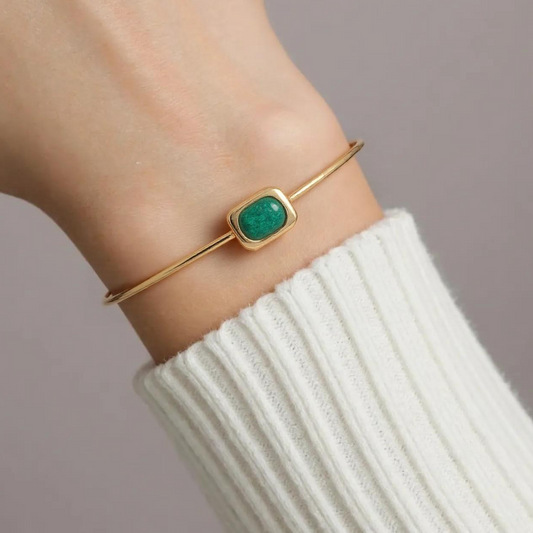 14K Solid Gold Emerald Bangle