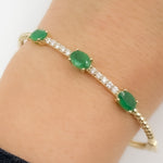 Load image into Gallery viewer, BNF68583EM. 14k Solid Gold Diamond and Emerald Bangle