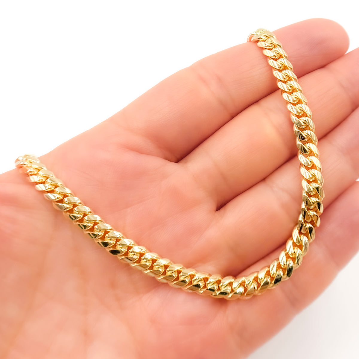 14K Solid Yellow Gold Flat Curb Link Necklace