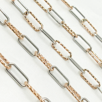 Buy Rose Gold Plated & Sterling Silver Smooth & Diamond Cut Paperclip Chain