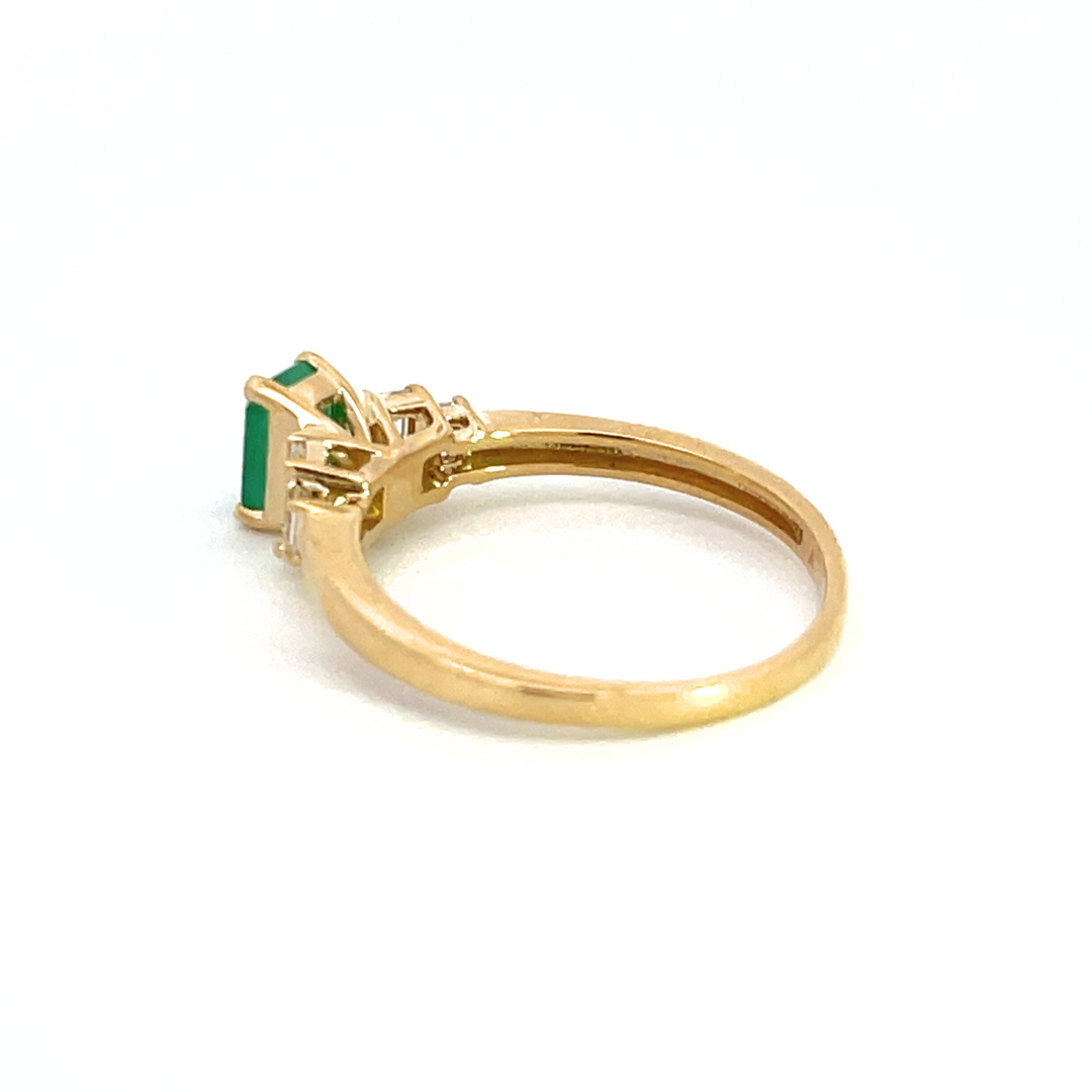 14K Solid Yellow Gold Diamond and Emerald Cluster Ring. CR96106EM6X4