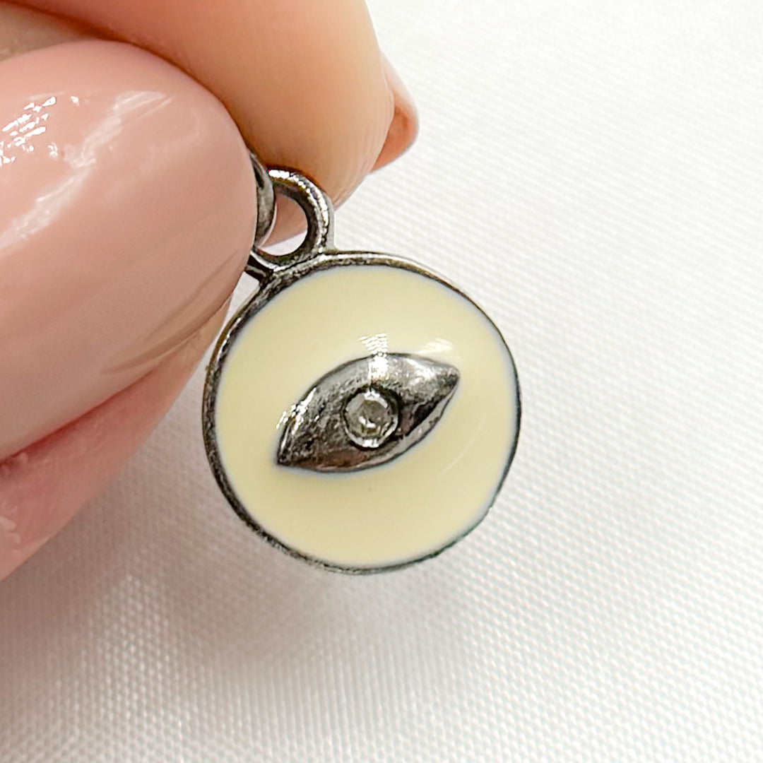 DC132A. Diamond Sterling Silver Round Eye Enamel Charm