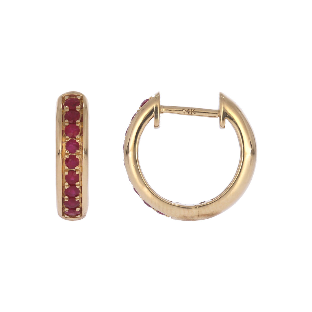 EHZ56598RU. 14K Solid Yellow Gold Ruby Huggies