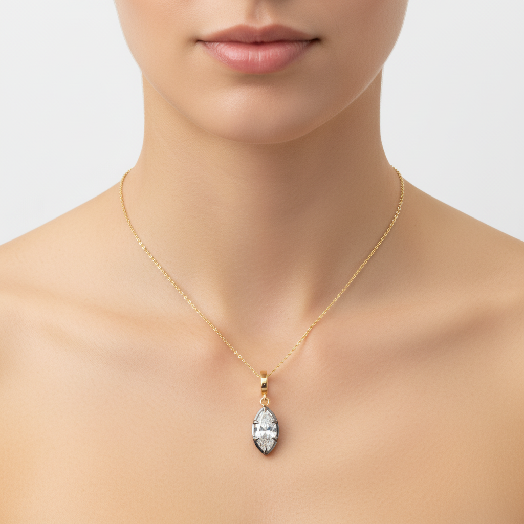 CML00353. 14K Solid Gold Marquise-Shaped Diamond Charm