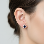 Load image into Gallery viewer, EFC54135. 14K Solid Yellow Gold Diamond and Gemstone Stud Earring