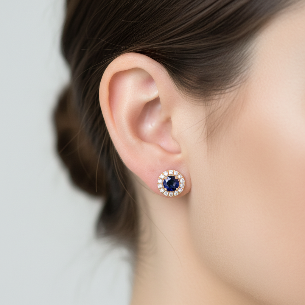EFC54135. 14K Solid Yellow Gold Diamond and Gemstone Stud Earring