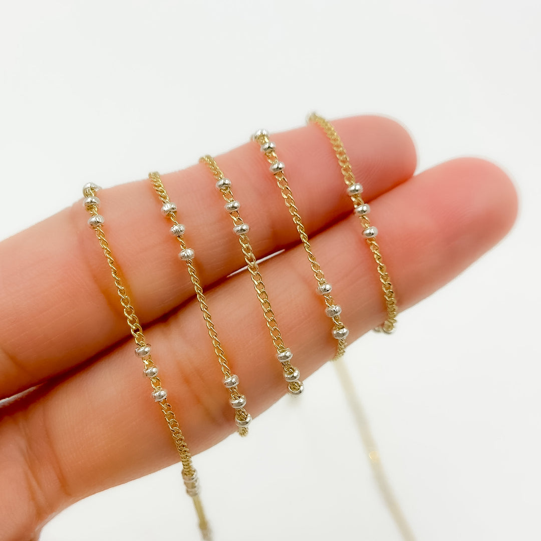 XM/S1327CF/29. 14k Gold Filled Curb Chain and 3 Sterling Silver Beads in Between