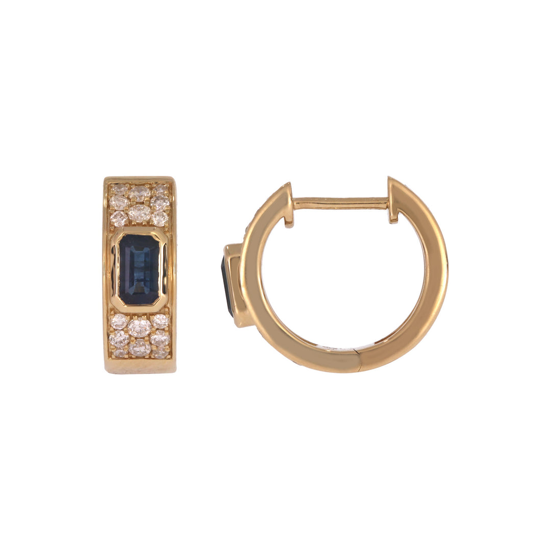 EHF57634. 14k Solid Gold Diamond and Gemstones Hoop Earrings