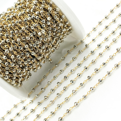 Steel Pyrite Gold Plated 925 Sterling Silver Wire Chain. SPY12