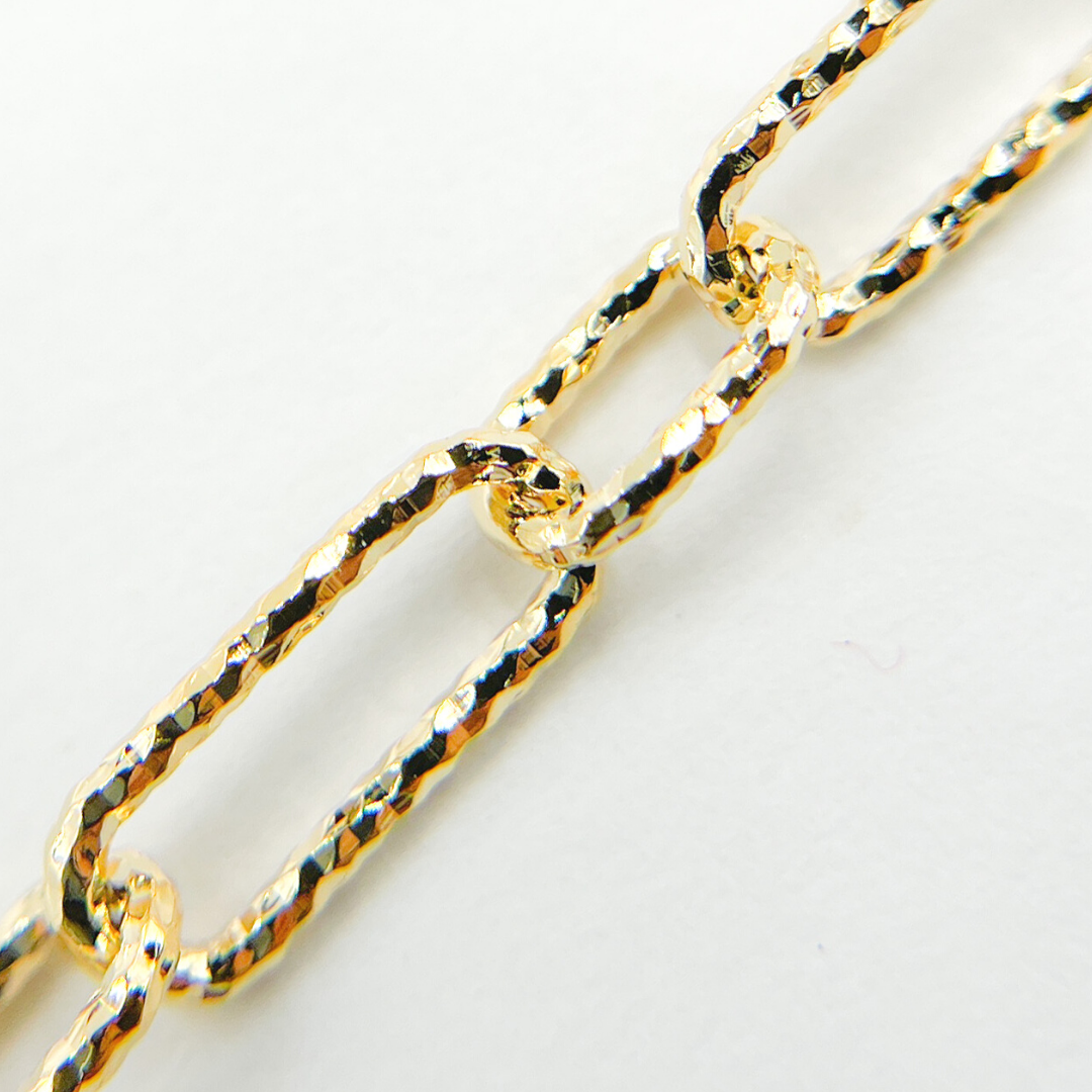 925 Sterling Silver Gold Plated Diamond Cut Paper Clip Chain. V142GP