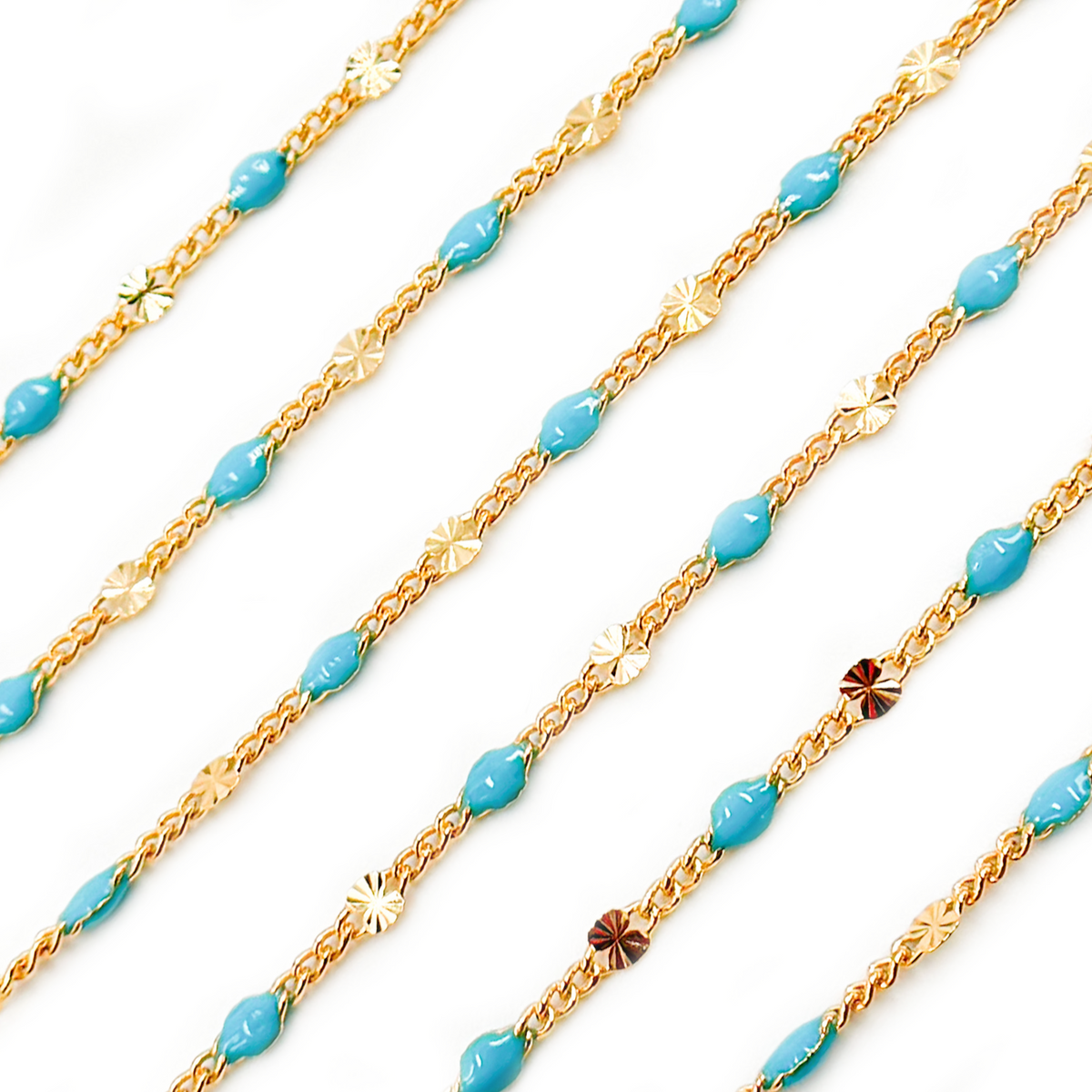 Gold Filled Turquoise Color Enamel Marina Link Chain