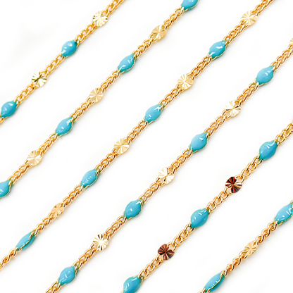 Gold Filled Turquoise Color Enamel Marina Link Chain