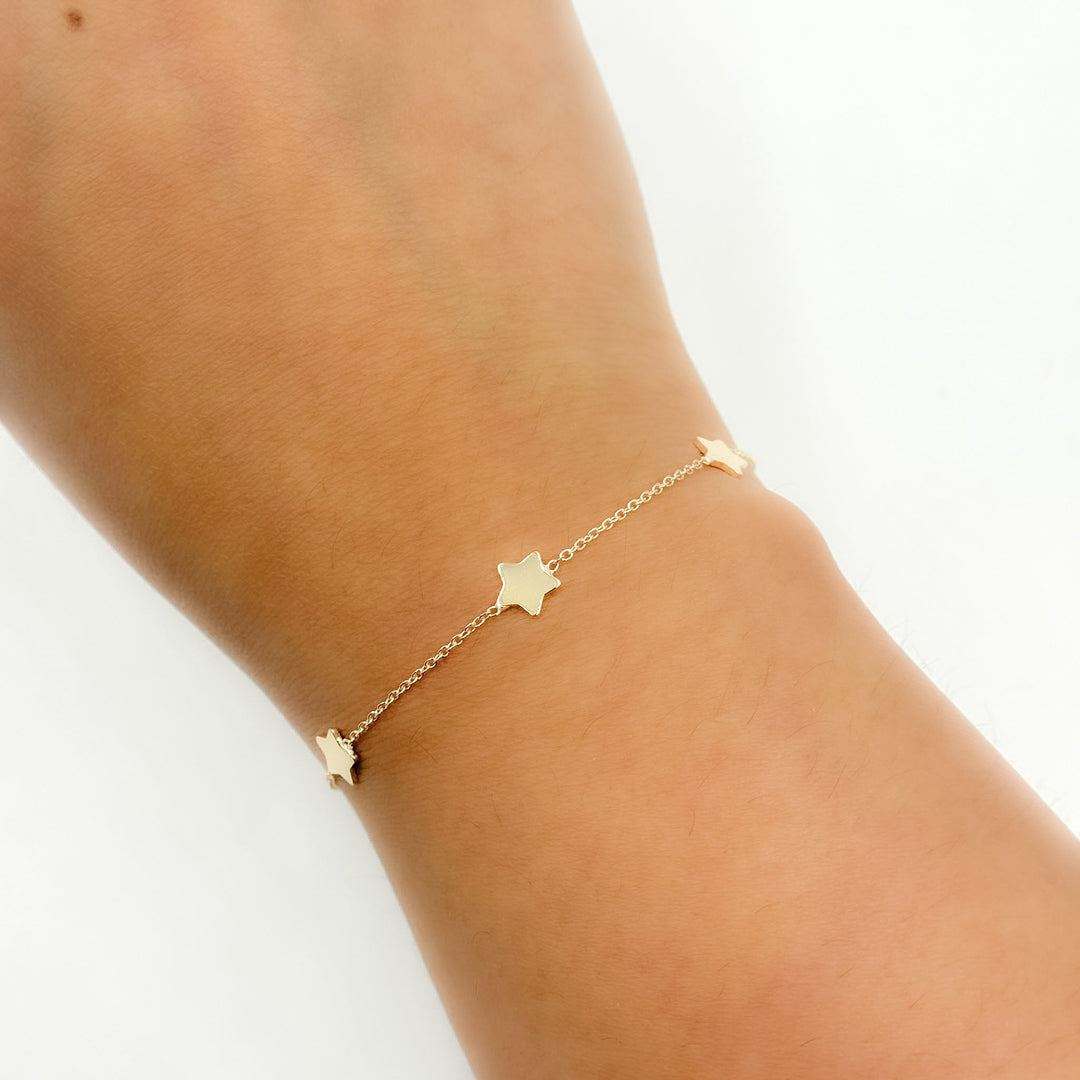 BRSET419/L. 14k Solid Yellow Gold Star Link Bracelet