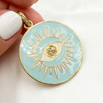 Load image into Gallery viewer, DP992A. Diamond Sterling Silver Round Sun and Eye Enamel Pendant
