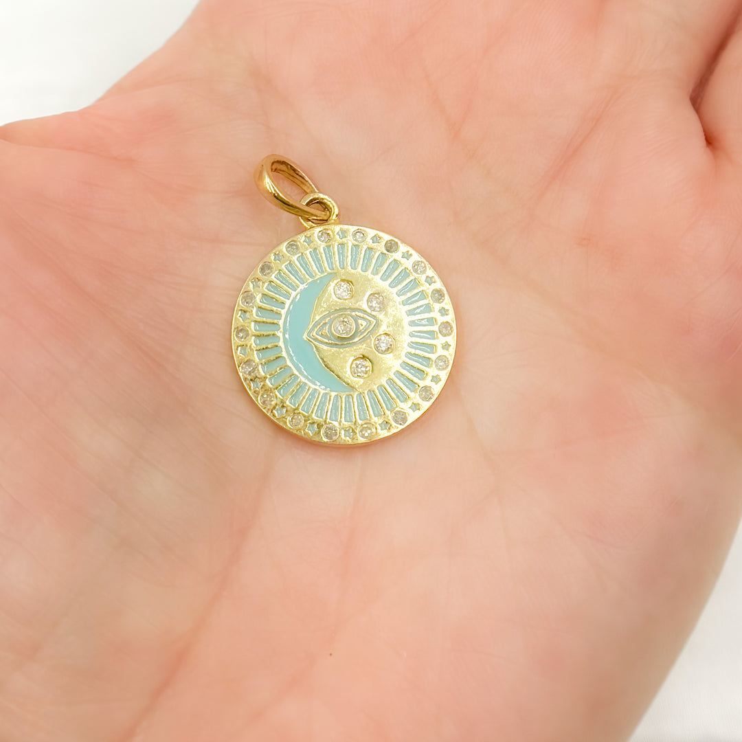 DP828A. Diamond Sterling Silver Round Fancy Enamel Pendant