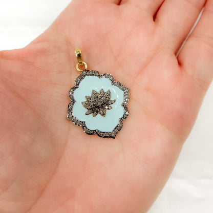 Diamond Sterling Silver Flower Enamel Pendant