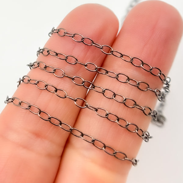 Silver Black Rhodium Smooth Cable Chain