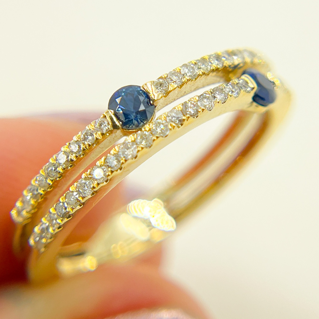 14K Solid Gold Diamond & Blue Sapphire Ring. RFE17395BS