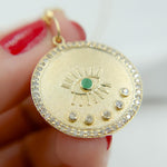 Load image into Gallery viewer, 14K Solid Gold with Diamonds Circle Shape with Eye Charm. GDP106
