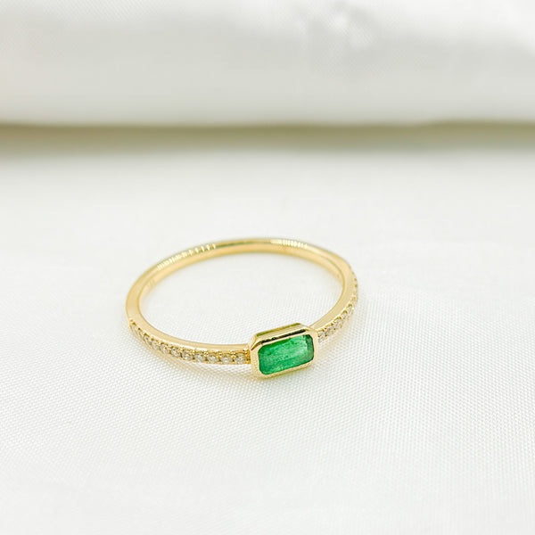 14k Solid Gold Diamond and Emerald Ring.