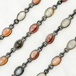 Load image into Gallery viewer, CMS106. Coated Multi Moonstone Oval Shape Bezel Oxidized Wire Chain