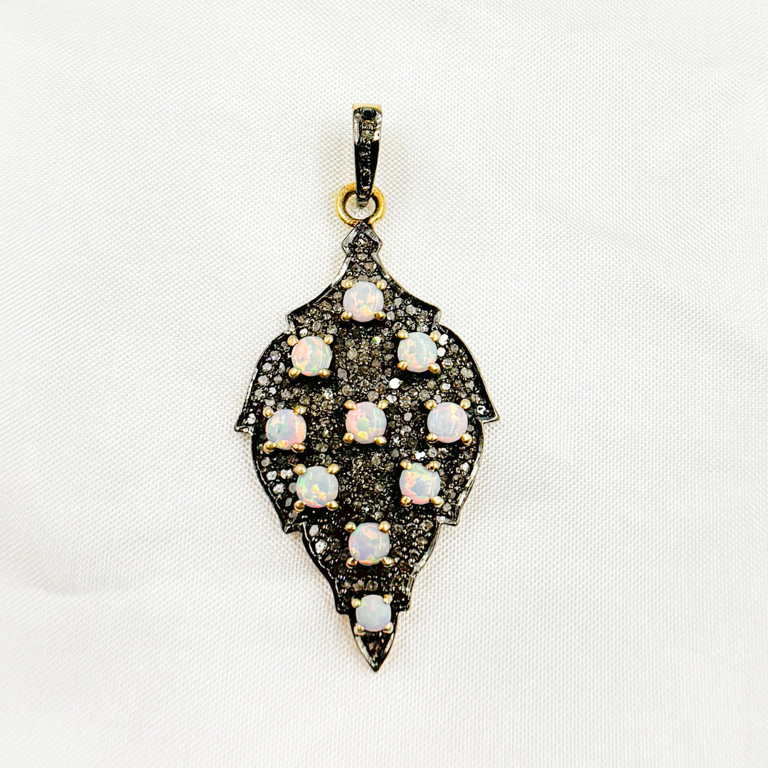 DSP038.  Diamond Sterling Silver Leaf Shape Pendant with Gemstones