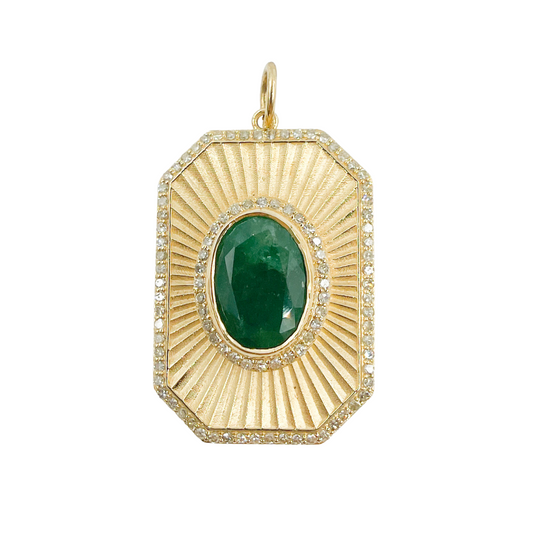 KG151. 14K Solid Gold Rectangular Shape Charm with Emerald Stone in the center