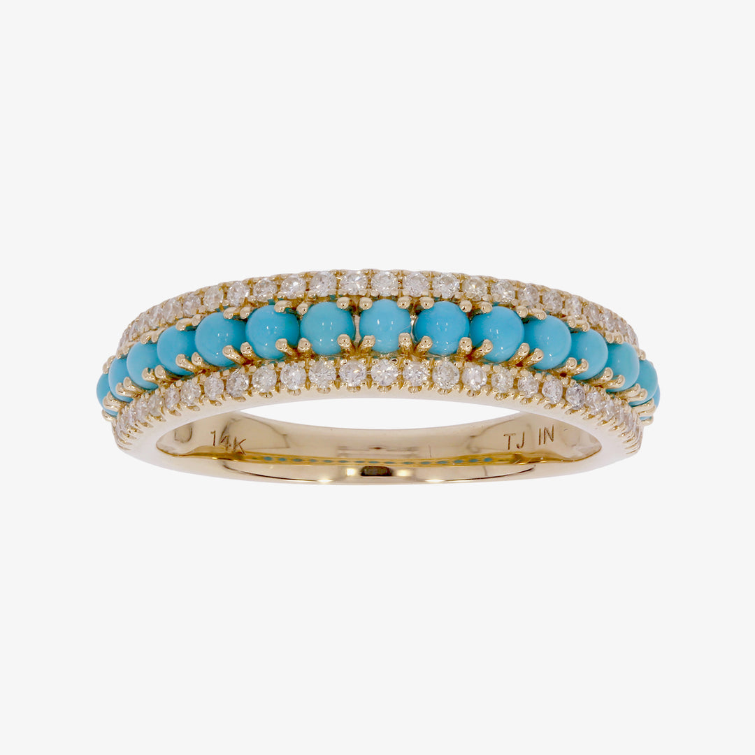 RAE02246TQ. 14k Solid Gold Turquoise and Diamond Band Ring