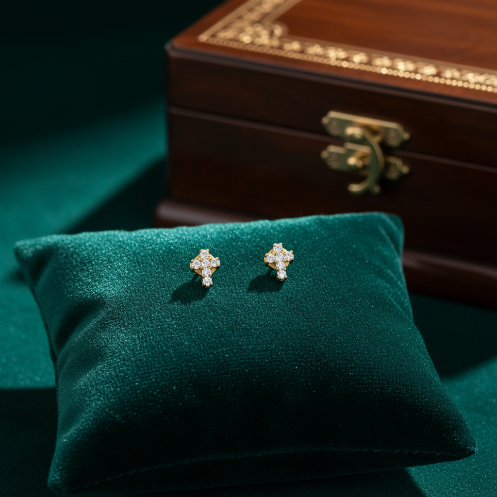 ER427136. 14k Solid Gold Diamond and Gemstone Cross Stud Earrings