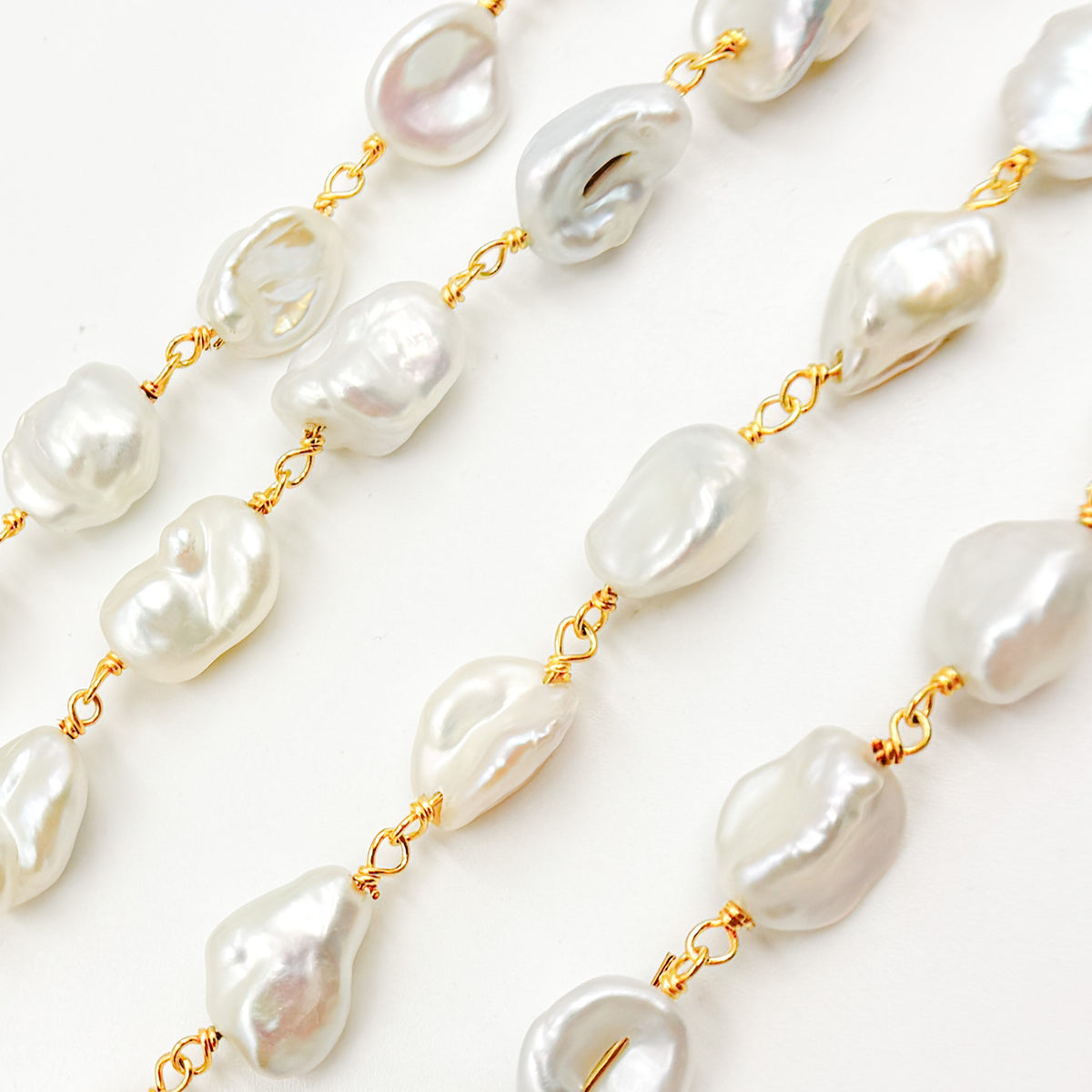 Gold Plated Wire Freshwater Grey Nugget Pearl Chain