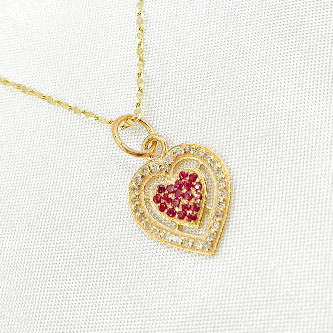 14K Solid Gold Heart Charm with Diamond and Gemstone. GDP305