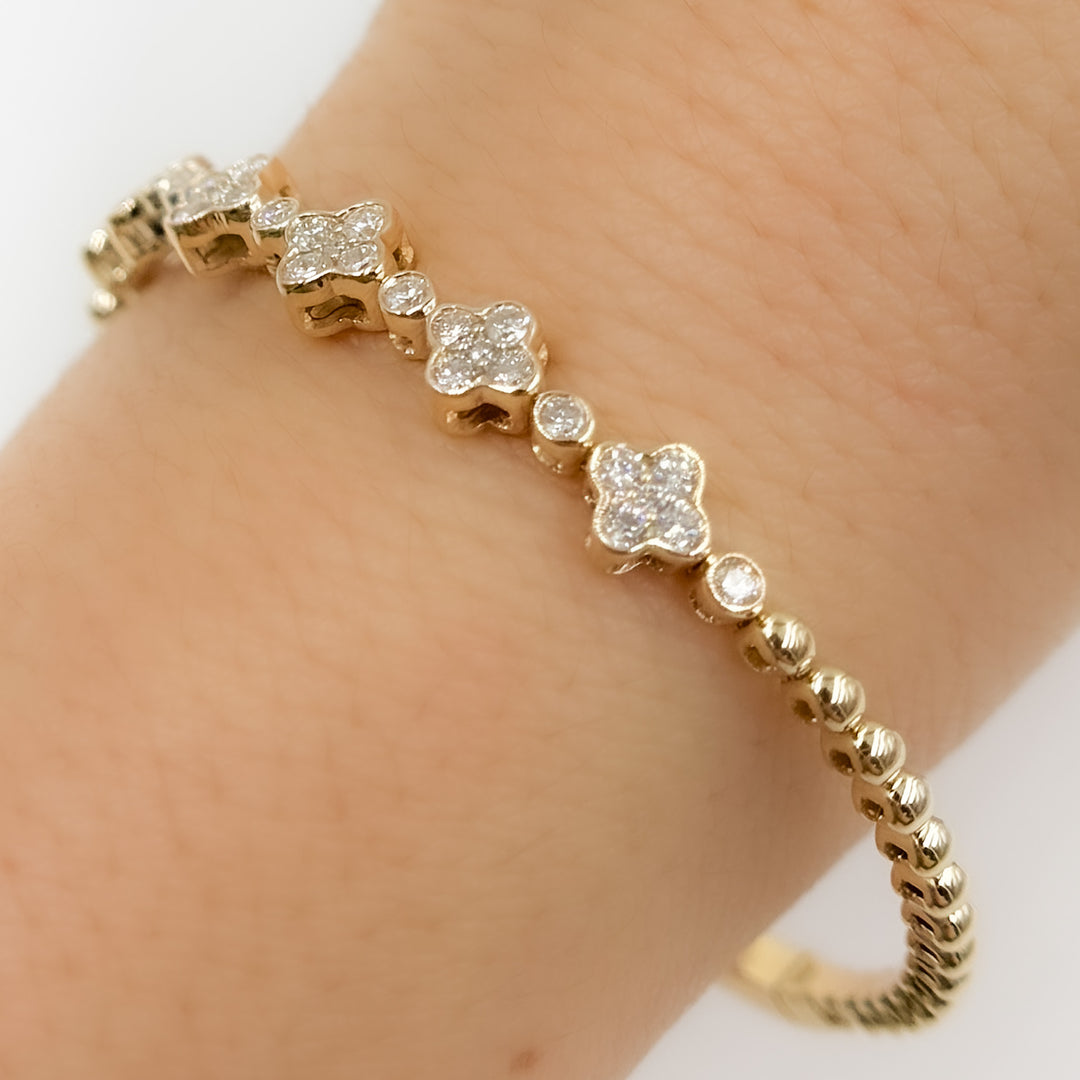 BNL68567. 14K Solid Yellow Gold Diamond and Gemstone Bangle