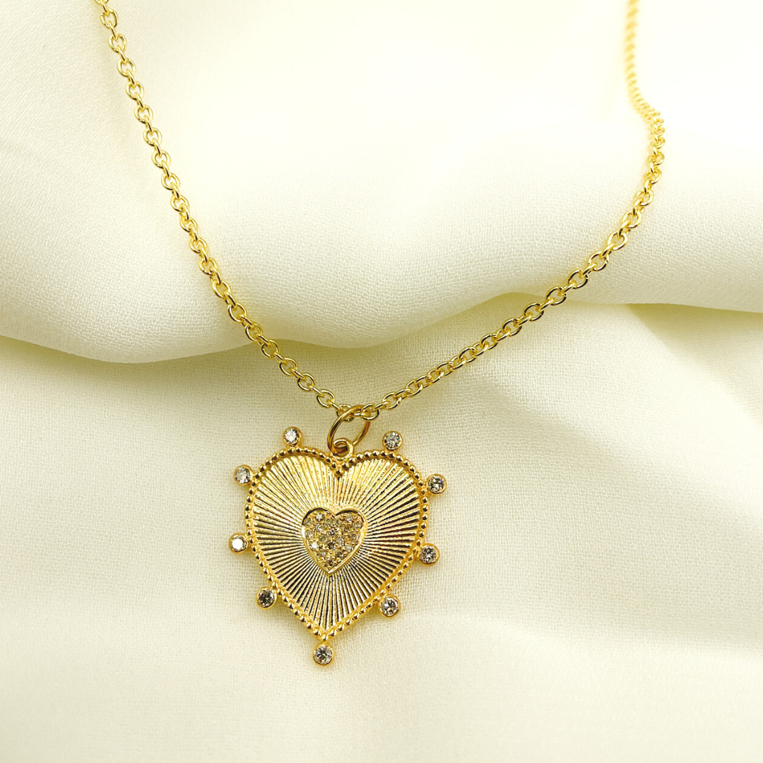 GDP47. 14K Solid Gold Diamond Heart Charm