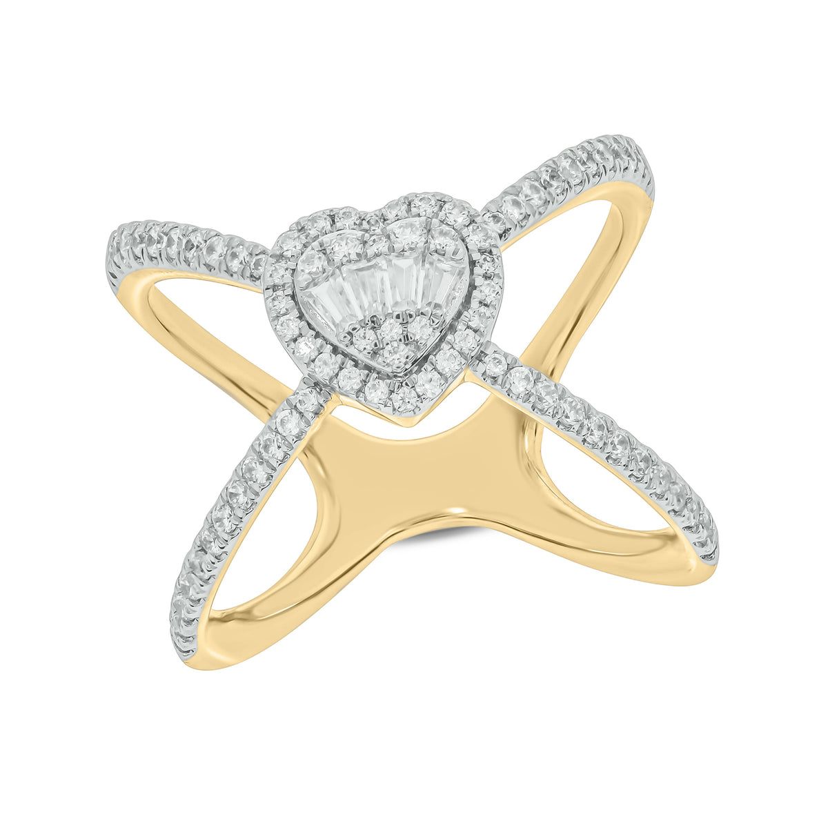 14K Solid Gold Diamond Cross Heart Ring.