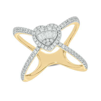14K Solid Gold Diamond Cross Heart Ring.