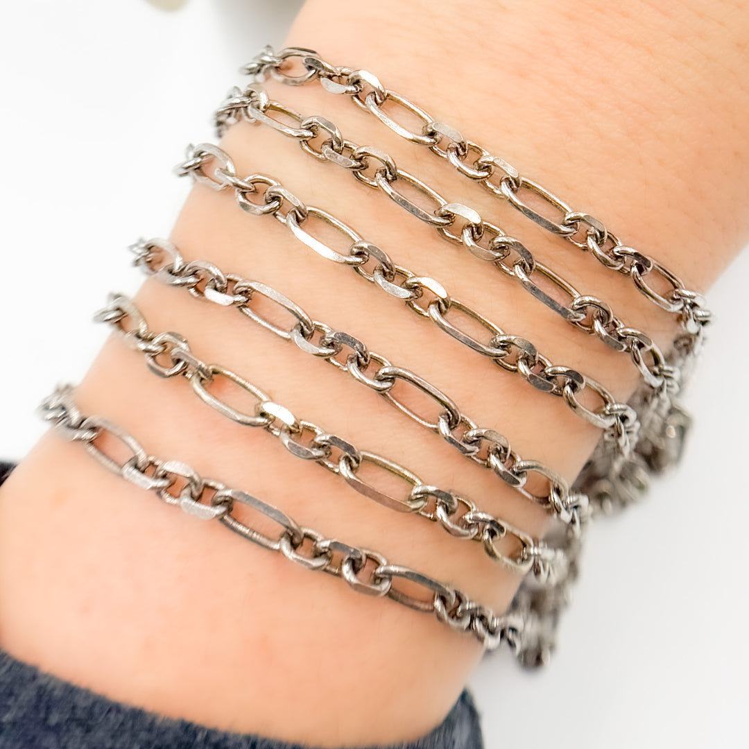 Y40OX. Oxidized Sterling Silver Diamond Cut Paperclip Link Chain