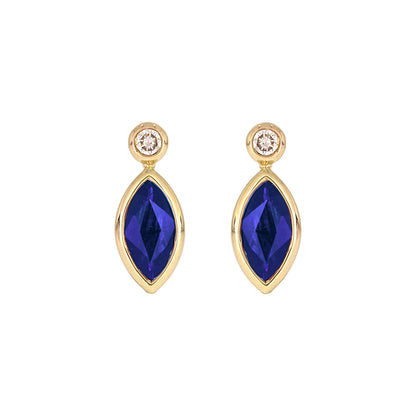 CE97070. 14K Solid Yellow Gold Diamond and Gemstone Marquise Stud Earring