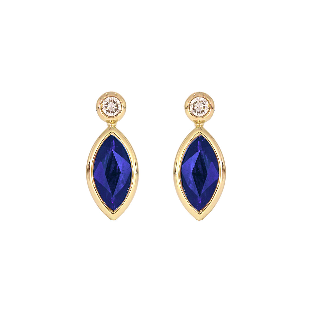 CE97070. 14K Solid Yellow Gold Diamond and Gemstone Marquise Stud Earring