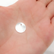 DSS6. 12MM White Sterling Silver Brushed Round Flat Disc Charm with a Single Hole