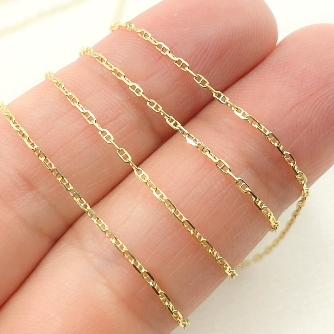 14K Solid Yellow Gold Flat Marina Link Chain by Foot. 030FLP1T5byFt
