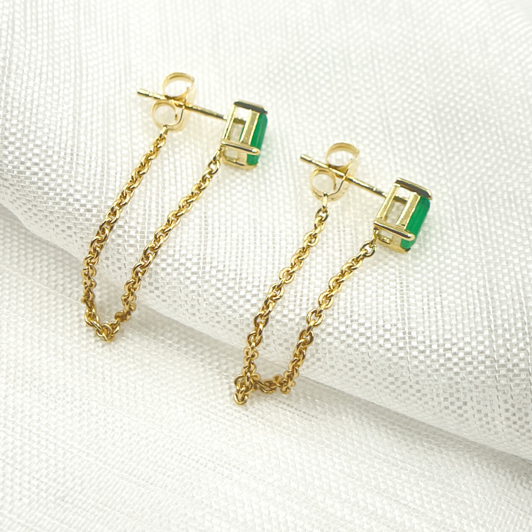 14K Gold Emerald Rectangle Chain Earrings. EFI52161EM