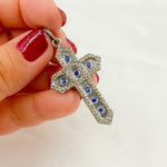Load image into Gallery viewer, Pave Diamond &amp; 925 Sterling Silver Black Rhodium Cross Pendant with Gemstone. DP450
