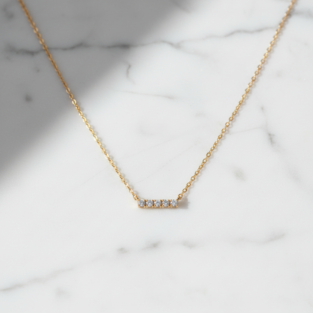 NFB72842. 14K Solid Gold Bar Diamond Necklace