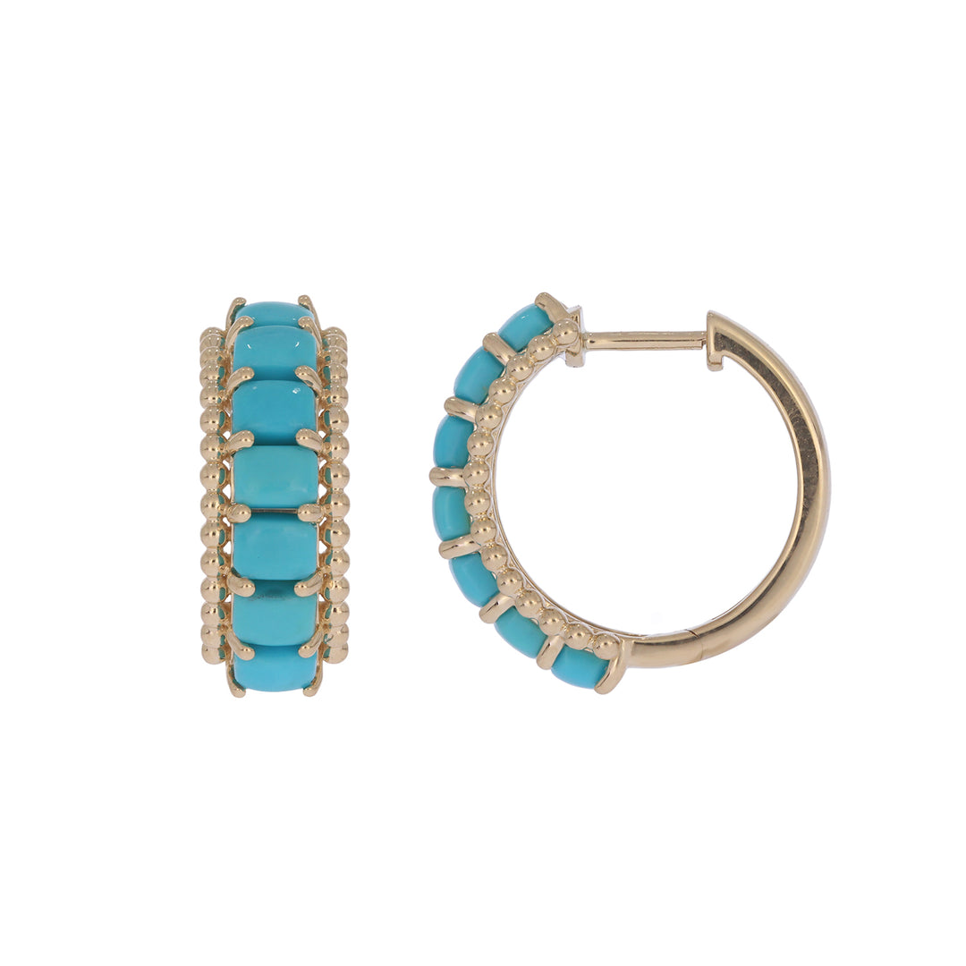 EHZ57696TQ. 14K Solid Gold Turquoise Hoops