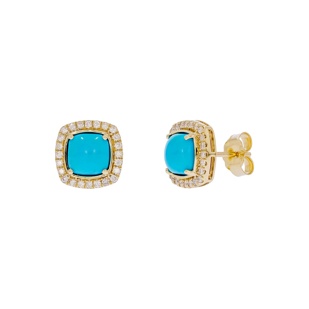 CE97163TQ6. 14K Solid Gold Diamonds and Turquoise Square Stud Earrings