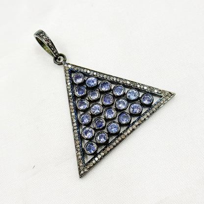 DSP015. Diamond Silver Gemstone Triangle Pendant