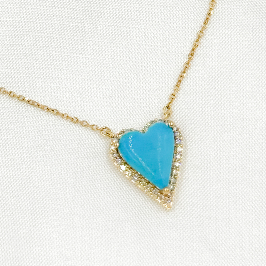 14k Solid Gold Diamond and Turquoise Heart Necklace. CN96244TQ